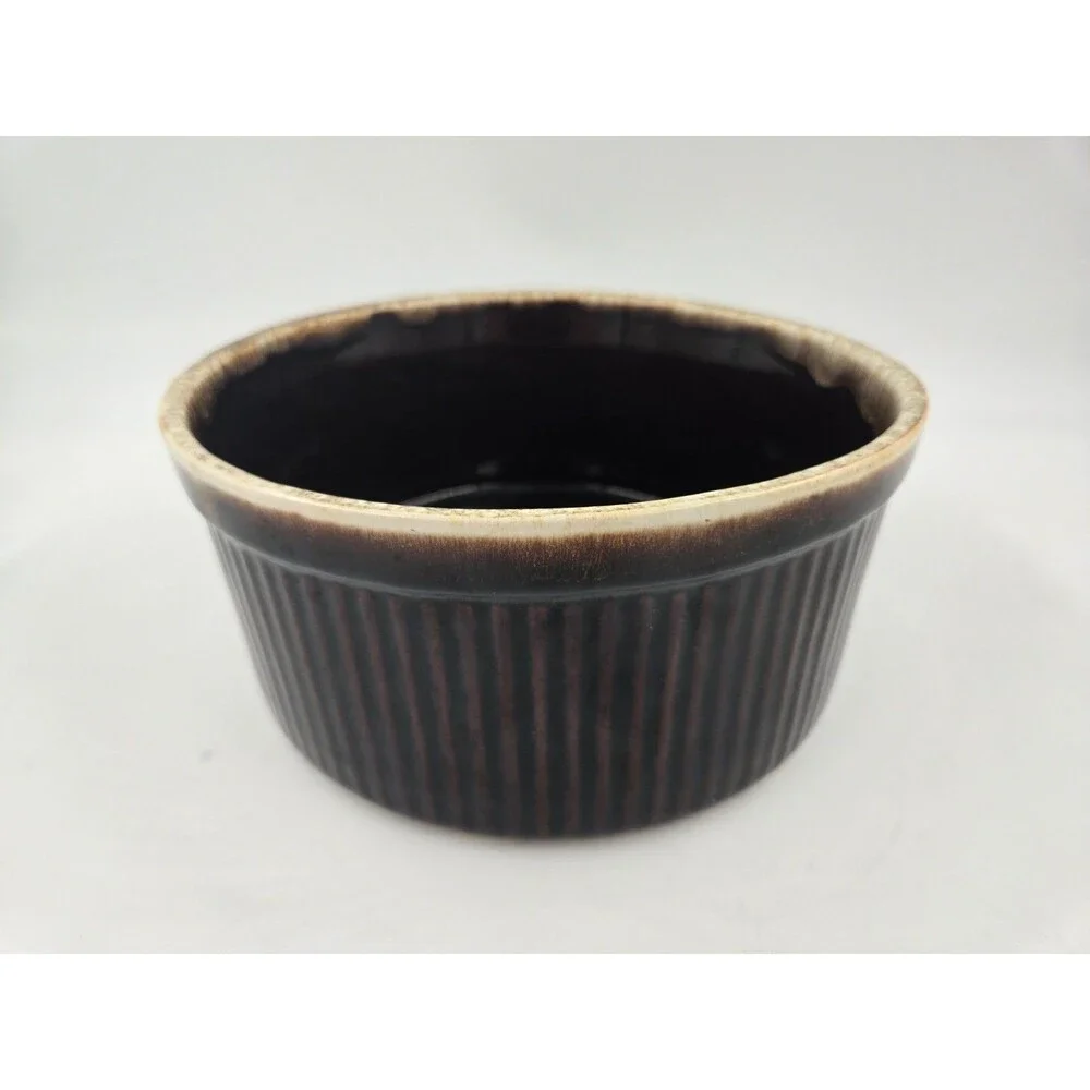 Vtg Pfaltzgraff USA 408 Brown Drip Souffle Serving 8